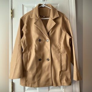 New Commense Jacket M/6 Khaki Coat  Button Down Double Breasted Pockets Collared